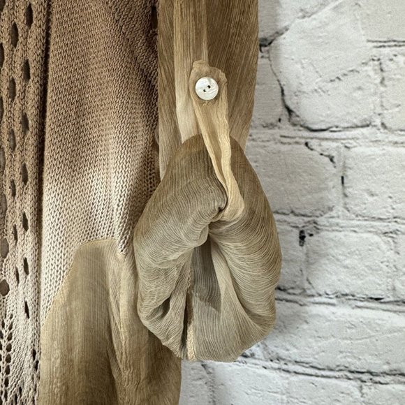 Tempo Paris Brown Ombré Knit Tunic Top Womens Size S Crochet Sheer Drawstring - Picture 7 of 11